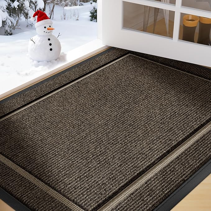 Front Door Mat Outside Entrance Indoor Doormat, 31" x 20" Outdoor Mats for Patio Waterproof, Outdoor Door Mats for Outside Entry, Indoor Rugs for Entryway, Sturdy Natural Rubber Entry Mat, Begie