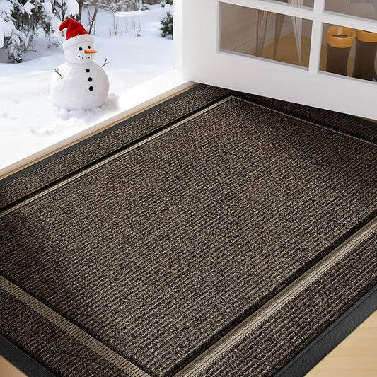 Front Door Mat Outside Entrance Indoor Doormat, 31" x 20" Outdoor Mats for Patio Waterproof, Outdoor Door Mats for Outside Entry, Indoor Rugs for Entryway, Sturdy Natural Rubber Entry Mat, Begie