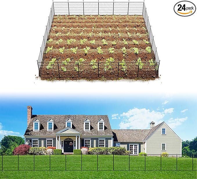 FXW Decorative Garden Fence for Yard - 24in(H) x 44.4ft(L) 24 Panels - Metal Fencing Panels - Animal Barrier Border for Dogs & Rabbits, Flower & Plant Edging