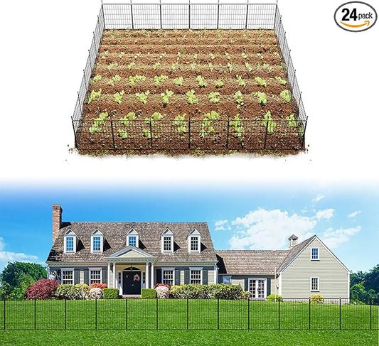 FXW Decorative Garden Fence for Yard - 24in(H) x 44.4ft(L) 24 Panels - Metal Fencing Panels - Animal Barrier Border for Dogs & Rabbits, Flower & Plant Edging