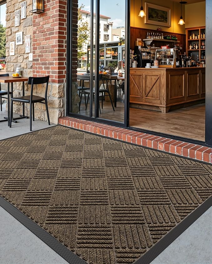 DEXI Front Door Mat Outside Entrance, 2x4 ft Rubber Entry Doormat Heavy Duty, Welcome Mats Non Slip for Inside House Floor Entryway Back Doors Exterior Patio, Diamond Brown