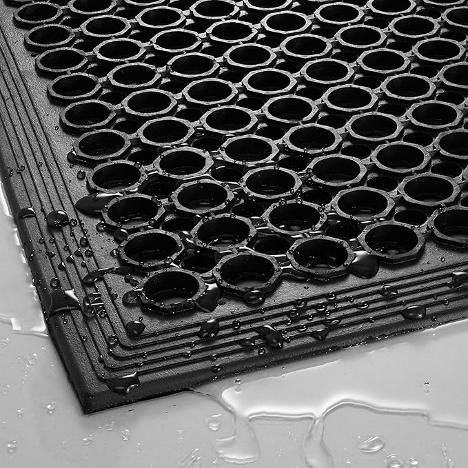 GRIDMANN Rubber Floor Mat, 36" x 60" Anti-Fatigue Drainage Mat, Non-Slip and Grease Resistant for Restaurants, Commercial Kitchens, Bar Floors, Black