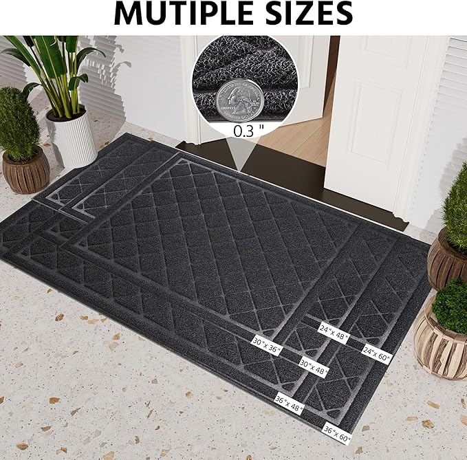 Front Door Mat Indoor Outdoor Entrance, 36" x 60" All-Season Heavy Duty Waterproof Doormat, Non-Slip Absorbent Entryway Mat, Easy to Clean, Low Profile Commercial Floor Mat for Indoor Outdoor