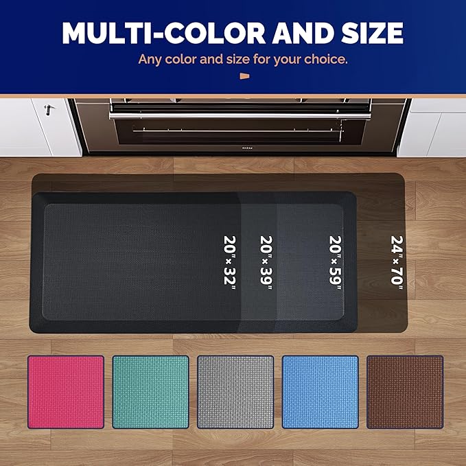 FEATOL Anti Fatigue Mat for Standing, 9/10 Extra Thick Ergonomic Standing Desk Mat, Comfort & Durable Memory Foam Standing Mat at Home,Office All Day (20" x 59", Black, 1PC)