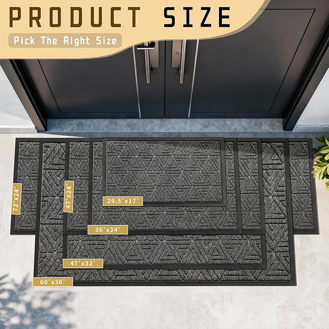 Yimobra Outdoor Mats for Front Door 29.5x17, Stops Mud & Dirt at Entrance, Fits Garage & Patio, All-Weather Waterproof Non Slip Outdoor Indoor Welcome Mat, Mix Grey