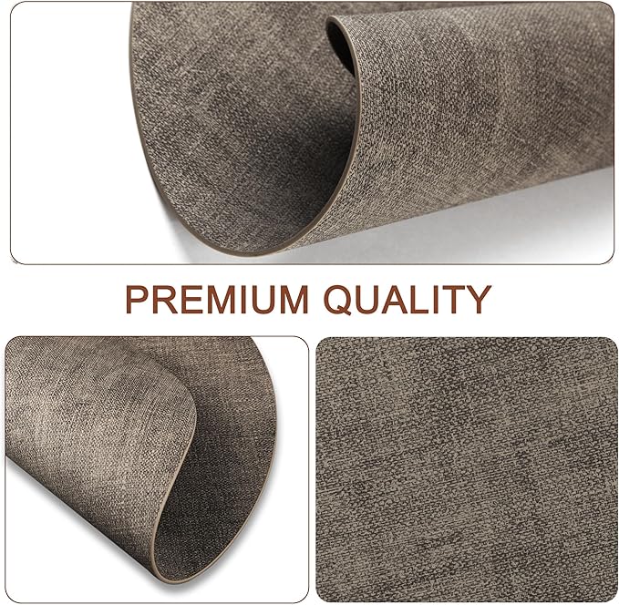 Round Faux Leather Placemats and Coasters, Set of 4, Reversible Heat Resistant Non-Slip Table Mats, Waterproof Wipeable Place Mats for Dining Table, Washable for Indoor & Outdoor (4, Dark Brown)