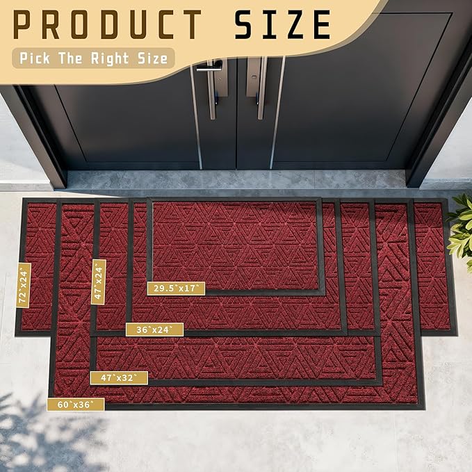 Yimobra Large Door Mat 36x24, All-Weather Waterproof Non-Slip Welcome Matt Outdoor, Heavy Duty Non Slip Doormat for Entryway for Patio and Garage Indoor, Easy Clean, Black Red