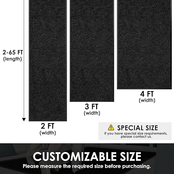 2′ x 16′ Front Door Mat Indoor Outdoor Entrance, Commercial Floor Mat Heavy Duty Dirt Trapper Entryway Doormat, Custom Size Non Slip Rubber Backing Welcome mat, Door Mat for High Traffic Area