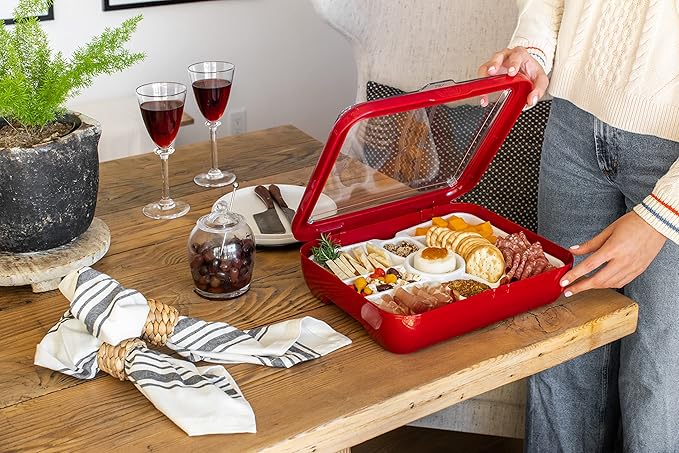 Fancy Panz Charcuterie Veggie Trayz - 9 Raised Compartments - Fits Classic/Premium Fancy Panz Elevated Food Serving Tray - Portable Charcuterie Board with Lid - Made in The USA Hosting Essentials