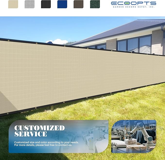 ECOOPTS 8'x13' Privacy Fence Screen Windscreen with Copper Grommets, Fit for Commercial Fence and Residential Garden Outdoor 90% UV Blockage, Cable Zip Ties Included (Beige)