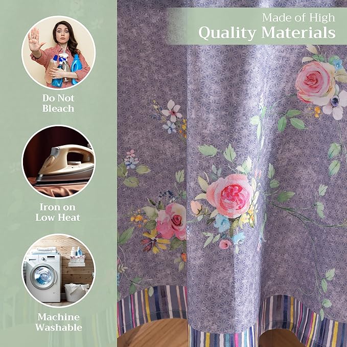 Maison d' Hermine Table Cloth Round Table 100% Cotton 69 Inches Tablecloth Reusable for Dining Room, Farmhouse, Home, Party, Festive & Wedding Spring Summer - Sweet Rose Lavender - Country Garden