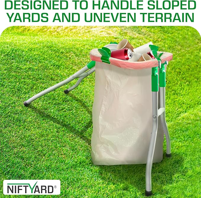 Small Trash Bag Holder, 13 Gallon Plastic Bag Capacity, Works on Slopes, Foldable, Outdoor Trash Bag Holder Stand, Camping, Picnics, RV Travel, Parties, House & Yard Cleanup, Gardening