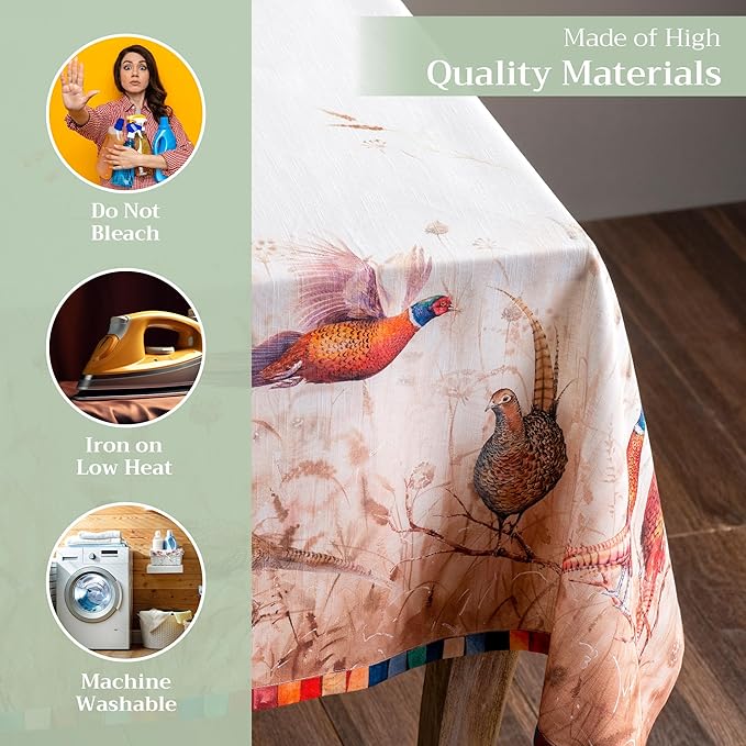 Maison d' Hermine Table Cloth Rectangle Table 100% Cotton 60 x 108 Inches Fall Tablecloth Reusable Everyday Use for Thanksgiving Christmas Decorations Dining Farmhouse Party (Faisan D'Automne)