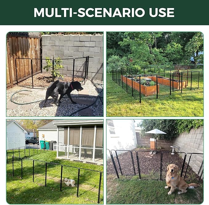 FXW Garden Fence Outdoor for The Yard – 45in(H) x 9.1ft(L) Heavy Duty Metal Animal Barrier for Dog and Rabbit, Decorative Dog Fence, 4 Panels, Black