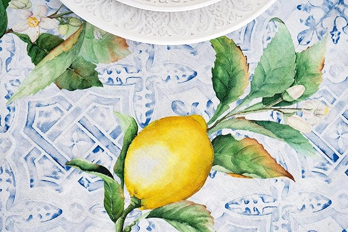 Maison d' Hermine Table Cloth Rectangle Table 100% Cotton 60 x 90 Inches Tablecloth Reusable Decorative Everyday Use for Dining Room, Farmhouse, Home, Party, Festive & Wedding Spring Summer - Citrus