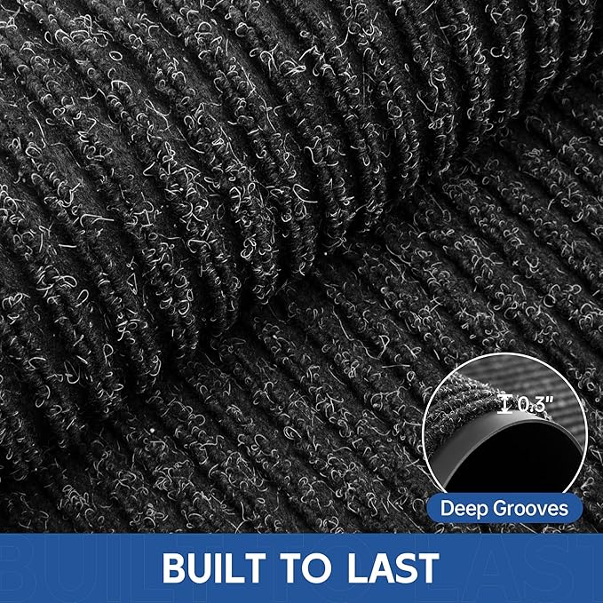 Front Door Mat, 10' x 3' Heavy Duty Indoor Outdoor Door Mat Entrance, Commercial Welcome Mats, Stain and Fade Resistant, Durable Rubber Backing, Low Profile Entry Mat for Patio, Black Stripe