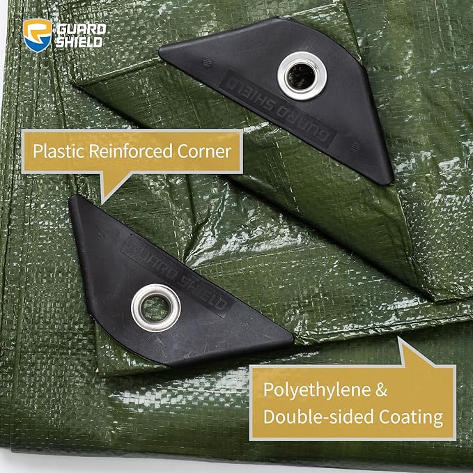 GUARD SHIELD Green Tarp Waterproof 10x10 Feet Medium Duty All Purpose Poly Tarps Cover 7mil (2-Pack)