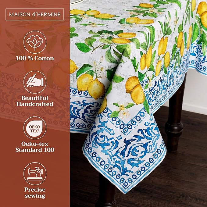 Maison d' Hermine Table Cloth Rectangle Table 100% Cotton 54 x 72 Inches Tablecloth Reusable Decorative Everyday Use for Dining Room, Farmhouse, Home, Party, Festive & Wedding Spring Summer - Cedrat