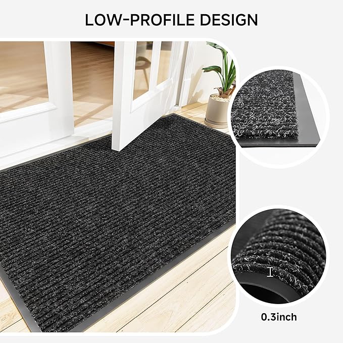 Front Door Mat, Heavy Duty Indoor Outdoor Doormat for Entryway, 72" x 24" Low Profile Outdoor Mats for Home Entrance, Stain and Fade Resistant Welcome Mat for High Traffic Area, Black