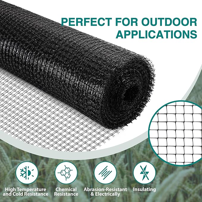 FRUITEAM Deer Fence Netting, 8FT x 100FT Heavy Duty Black PP Coated, Garden Protection Barrier, 0.7"x0.7" 70gr/sqm Mesh, Long-Lasting Yard Garden Fencing Roll
