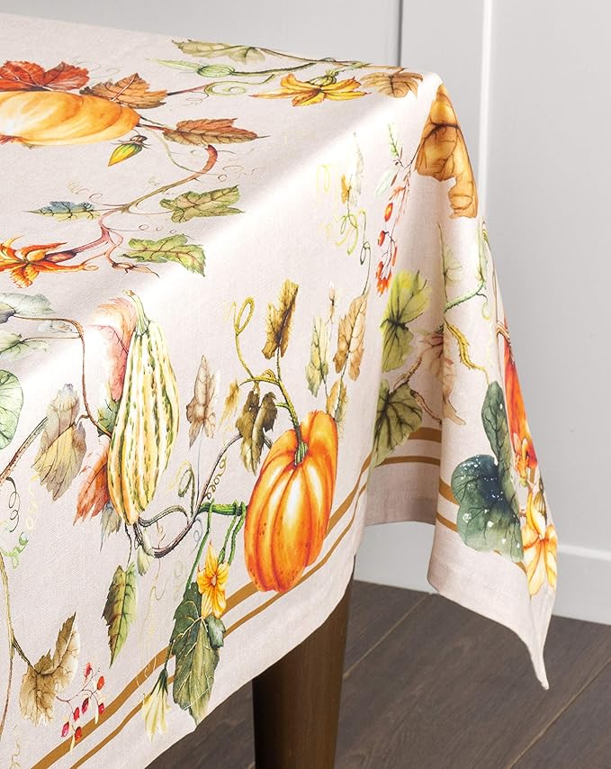 Maison d' Hermine Table Cloth Square Table 100% Cotton 54 x 54 Inches Fall Tablecloth Reusable Everyday Use for Thanksgiving Christmas Decorations Dining Farmhouse Party (Potiron)