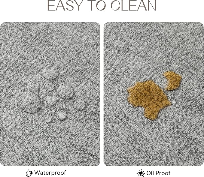 Romanstile Vinyl Placemats Set of 6-12 X 17 Inch - Heat Resistant Place Mats 100% Waterproof Oilproof Wipeable Reversible Faux Leather Table Mats for Kitchen, Dining, Party, Outdoor, Light Grey
