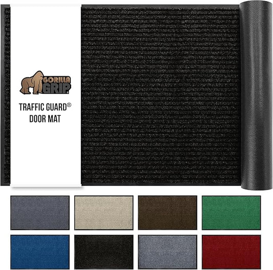 GORILLA GRIP Waterproof Traffic Guard Door Mat, 47x35, Heavy Duty Entryway Mats, Strong Rubber Back Commercial Utility Rugs for Office Hallway, Garage Floor and Home, Low Profile Carpet Runner, Black