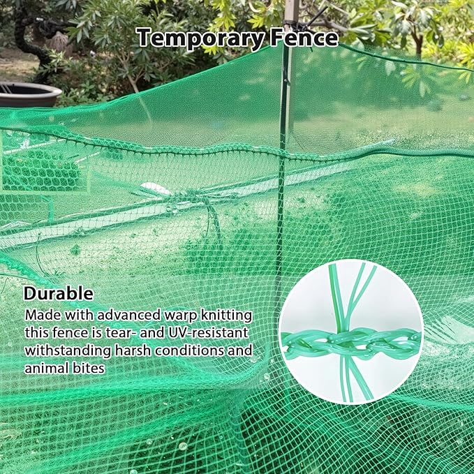 Garden Temporary Safety Fence, 5'x100' Roll with 50 Zip Ties, Resuable Plastic Mesh Fence for Garden Fencing, Construction, Snow Fencing, Animal Barrier, Poultry, Deer, Patio, Green
