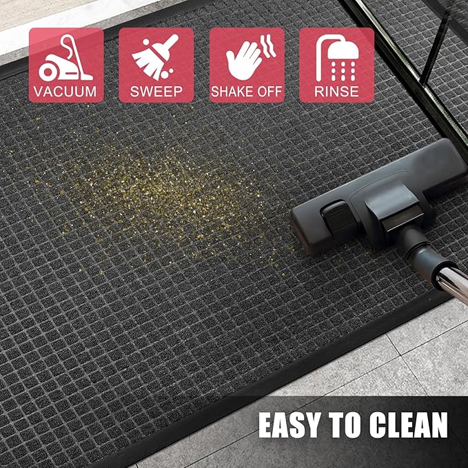 Kuyal Front Door Mat, 3'*6' Door Mat for Inside Outside Entrance,Waterproof Welcome Mats with Non-Slip Backing, Indoor Outdoor Entryway, Commercial Floor Mats, Durable & Easy to Clean, Dark Gray