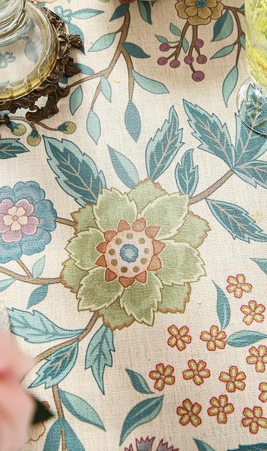 Designer Vintage Linen Rectangle Tablecloth,William Morris Floral Table Cloth with Colorful Pattern,Decor Table Cover for Kitchen,Dining,Thanksgiving,Christmas,63"*87"-Flowershadow a
