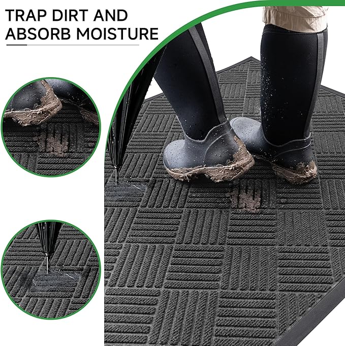 Front Door Mat, Heavy Duty Indoor Outdoor Doormat, 72" x 24" Low Profile Outdoor Mats for Home Entrance, Stain and Fade Resistant Welcome Mat Ideal for High Traffic Area, Diamond Grey