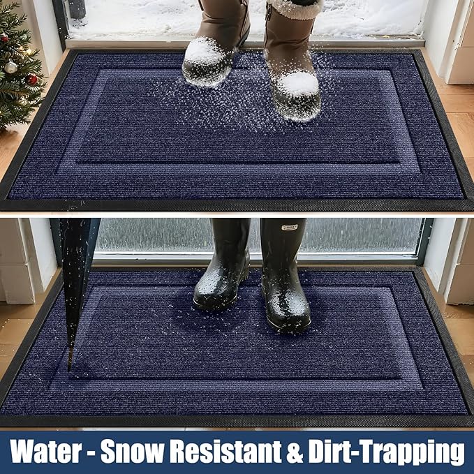 Extra Large Front Door Mat Outside Entrance Indoor Doormat, 71" x 24" Outdoor Mats for Patio Waterproof, Outdoor Door Mats for Outside Entry, Indoor Rugs for Entryway, Sturdy Natural Rubber, Blue