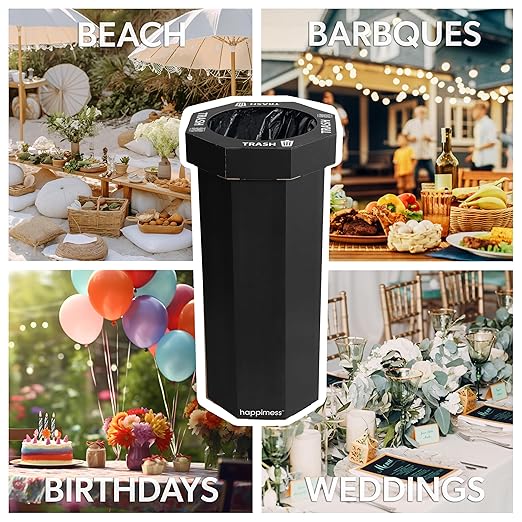 Eyely MPH1300D-SET2 Sal 25-Gallon Disposable Corrugated Cardboard Event Trash Can and Recycling Bin for BBQs, Beach, Parties & Events & Outdoor Activities, Charcoal Black (Set of 2)