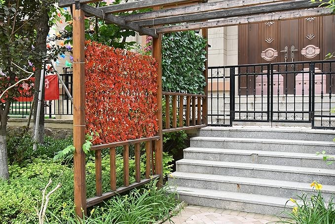 Expandable Fence Privacy Screen for Balcony Patio Outdoor,Decorative Faux Ivy Fencing Panel,Artificial Hedges (Single Sided Leaves) (4, Green-Ivy)