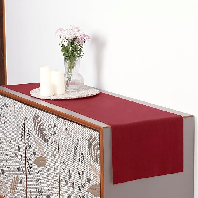 D'Moksha Homes Linen Red Table Runner 48 Inches - 100% Pure Linen Table Runner 14 x 48 Inch for Coffee Tables, Dresser, Valentines, Holiday - Machine Washable