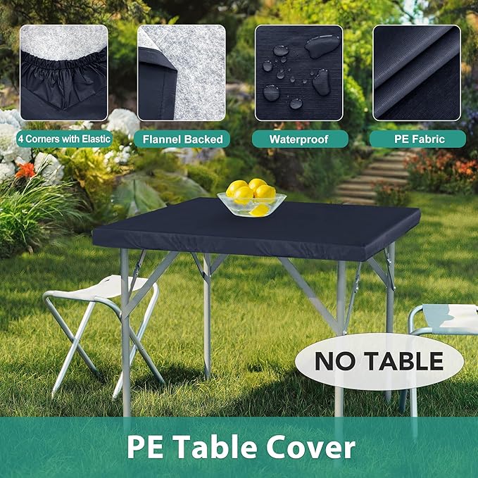 LUSHVIDA 2 Packs Vinyl Card Tablecloth with Flannel Backing 48x48 inch - Waterproof Plastic Picnic Table Cover for Square Folding Table Cloth with Elastic Corners, Navy Blue