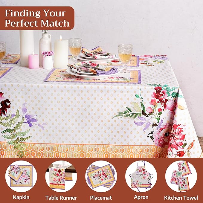 Maison d' Hermine Premium Table Cloth Rectangle Table 100% Combed Cotton 108 x 70 Inches Tablecloth Reusable Decorative for Dining Room, Farmhouse, Home, Party, Festive & Wedding - Summer Joy