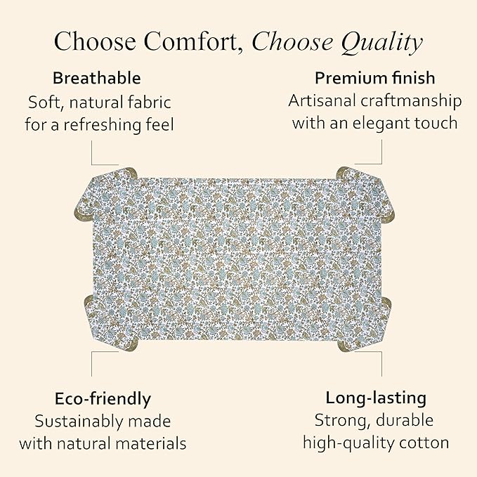 CPC Tablecloth 100% Cotton 60x60 Inch Indian Block Print Square Table Cover, Table Cloth for Weddings, Spring/Summer, Barbeque - Harvest Bloom