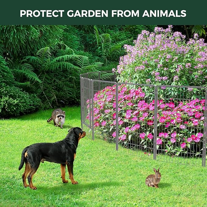 FXW Garden Fence Outdoor for The Yard – 45in(H) x 54.7ft(L) Heavy Duty Metal Animal Barrier for Dog and Rabbit, Decorative Dog Fence, 24 Panels, Silver