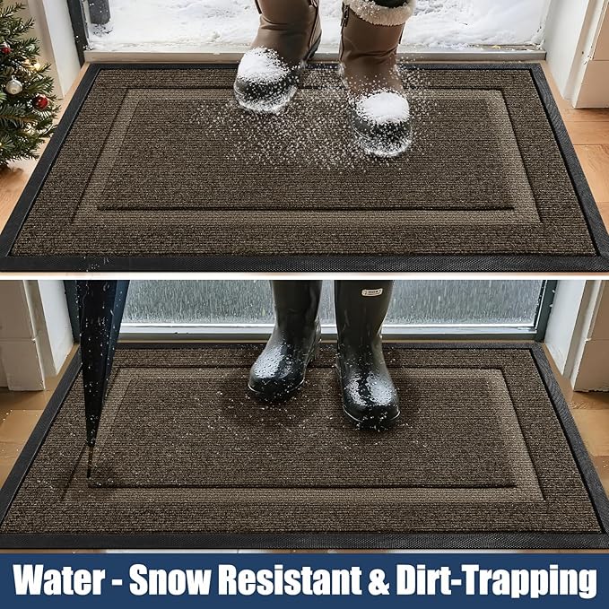 Front Door Mat Outside Entrance Indoor Doormat, 31" x 20" Outdoor Mats for Patio Waterproof, Outdoor Door Mats for Outside Entry, Indoor Rugs for Entryway, Sturdy Natural Rubber Entry Mat, Begie
