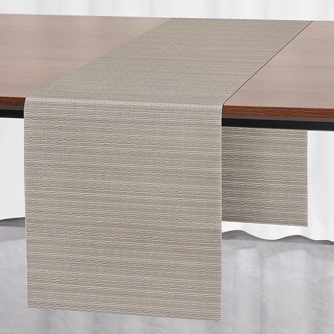 Myir JUN Table Runner, Vinyl Table Runner Indoor 55 Inch Long Arbitrarily Cropped Runner for Table Heatproof for Home Party (Golden Silver, 12 x 55 inch)