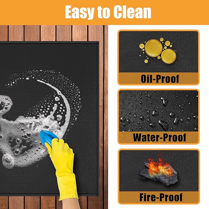 24x48in Heat Resistant Grill Mats for Outdoor Grill to Protect Your Prep Table and Outdoor Grill Table - Fire Proof & Water Proof & Oil Proof BBQ Mat - Black (1mm)