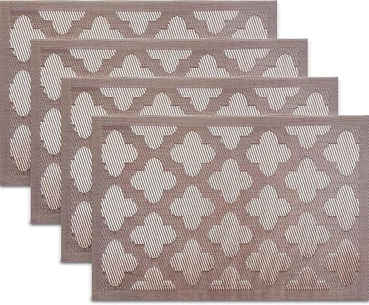 Vinyl Placemats Set of 4, Easy to Clean Plastic Washable Table Mats Heat-Resistant Placemats for Dinner Table (Champagne)