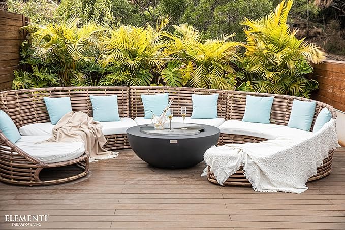 Elementi | Bundle Lunar Gas Fire Pit Cast Concrete 42" Round Fire Table, Outdoor Fire Pit Electronic Ignition | Canvas Cover, Lava Rock Included | Dark Gray (Propane Gas)