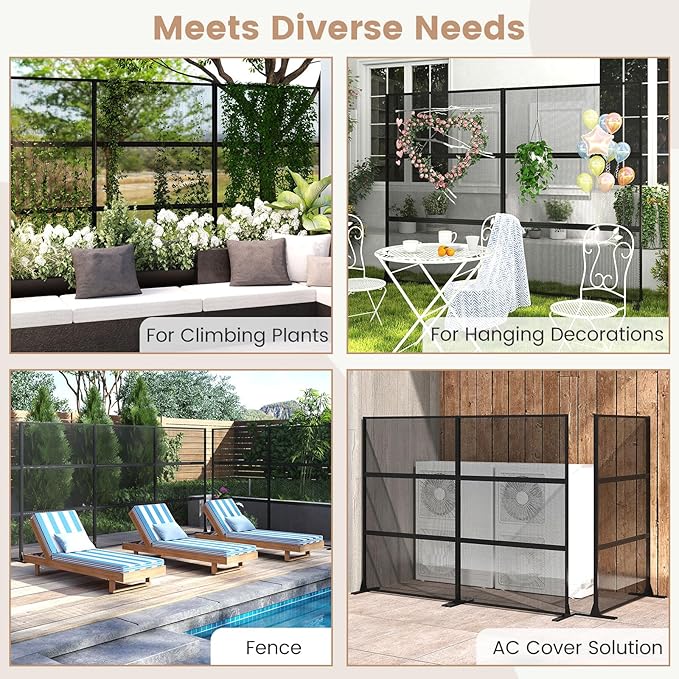 Giantex Metal Privacy Screen 72''H x 48''W, Powder-Coated Decorative Outdoor Fence Panel, Wall Divider for Room Separation, Freestanding Patio Divider with H-Shaped Base for Yard (Mesh Pattern)