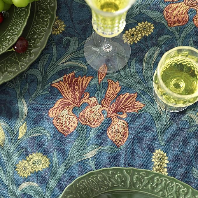 patdrea Designer Vintage Dark Blue Linen Rectangle Tablecloth,French Rustic Floral Pattern Tablecloths,Decorative Table Cover Cloth for Kitchen,Dining,Tea Party,Home,Christmas,67"*118"