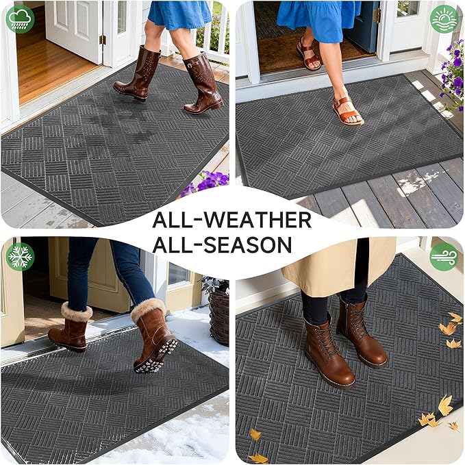 Front Door Mat, Heavy Duty Indoor Outdoor Doormat, 72" x 24" Low Profile Outdoor Mats for Home Entrance, Stain and Fade Resistant Welcome Mat Ideal for High Traffic Area, Diamond Grey