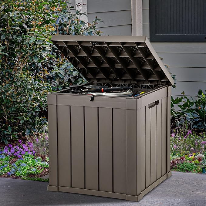 YITAHOME 51 Gallon Outdoor Storage Deck Box, Waterproof Resin Package Delivery and Storage Box with Lockable Lid for Patio Furniture Cushions, Pool Accessories, Garden Tools, Taupe