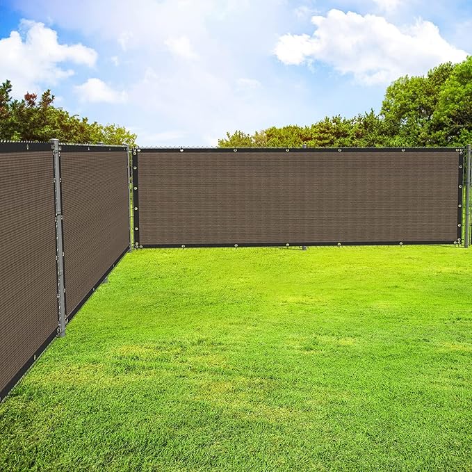 ECOOPTS 8'x291' Privacy Fence Screen Windscreen with Copper Grommets, Fit for Commercial Fence and Residential Garden Outdoor 90% UV Blockage, Cable Zip Ties Included (Brown)
