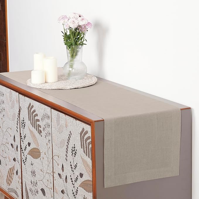D'Moksha Homes Linen Natural Table Runner 36 Inches - 100% Pure Linen Small Table Runner 14 x 36 Inch for Dresser, Coffee Tables, Valentines, Holiday - Machine Washable